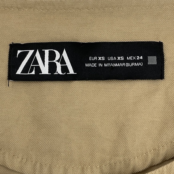 Zara Ruffled Peplum Open Front Oversized Safari Khaki Color Shacket Jacket XS - Picture 12 of 16